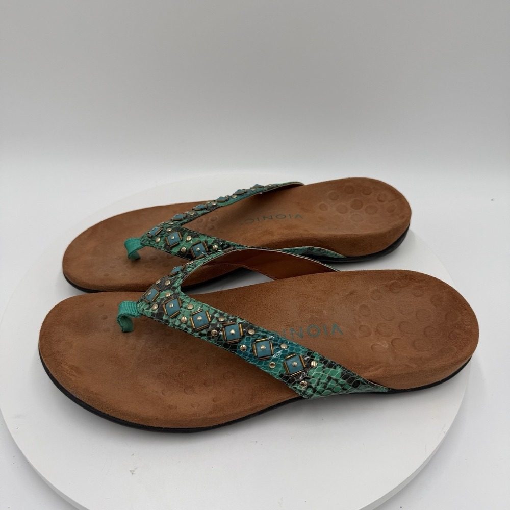 Vionic Women's 9 Turquoise Beaded Comfort Orthotic Thong‎ Sandals Boho Western